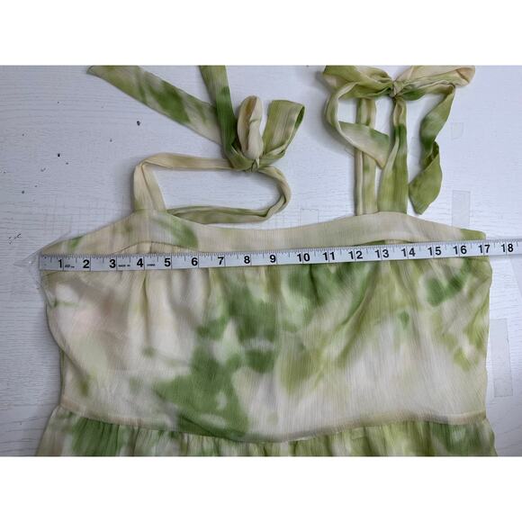 Line and Dot Palm Maxi Dress Cream Green Tie Straps Bohemian Beach Vacay M - Picture 7 of 9